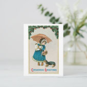 Cartes Pour Fêtes Annuelles Noël démodé, fille avec le chat et chien (Debout devant)