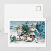 Cartes Pour Fêtes Annuelles Noël démodé, traîneau (Devant / Derrière)