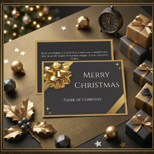 Cartes Pour Fêtes Annuelles Noël d'entreprise élégant noir et or avec ruban