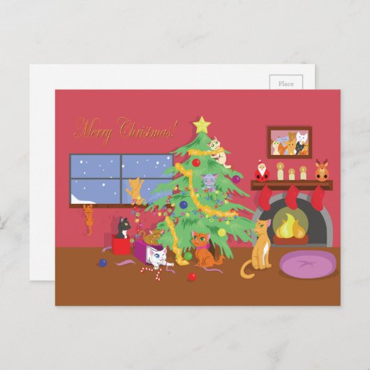 Cartes Pour Fêtes Annuelles Noël des chatons (Devant / Derrière)