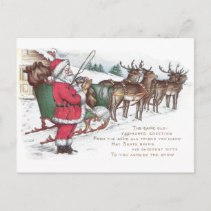 Cartes Pour Fêtes Annuelles Noël des millésimes père Noël, Sleigh et Reindeer
