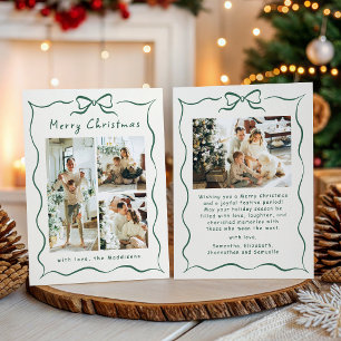Cartes Pour Fêtes Annuelles Noël Dessin à la Main Fantaisiste Ruban Vert Coque