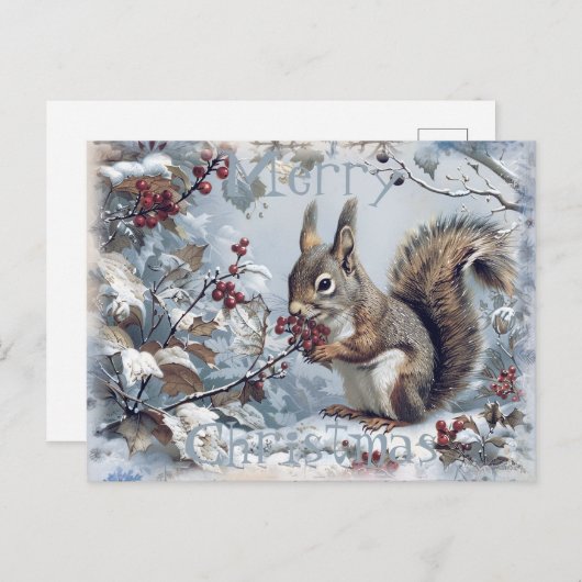 Cartes Pour Fêtes Annuelles Noël d'hiver de l'écureuil (Devant / Derrière)