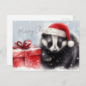 Cartes Pour Fêtes Annuelles Noël d'hiver de mignon Badger (Devant / Derrière)