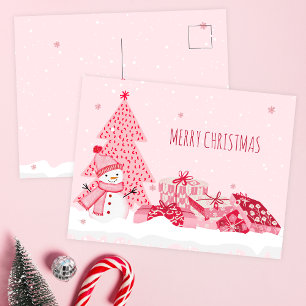 Cartes Pour Fêtes Annuelles Noël d'hiver rose ludique