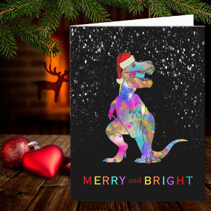 Cartes Pour Fêtes Annuelles Noël Dinosaur Joyeux et brillant Père Noël