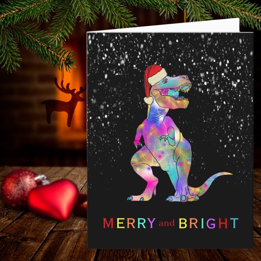 Cartes Pour Fêtes Annuelles Noël Dinosaur Joyeux et brillant Père Noël