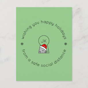 Cartes Pour Fêtes Annuelles Noël Distance sociale Monogramme Chat Vert