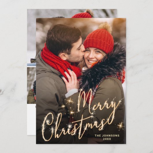 Cartes Pour Fêtes Annuelles Noël doré moderne 4 PHOTO Salutation C (Devant / Derrière)