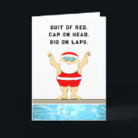 Cartes Pour Fêtes Annuelles Noël drôle<br><div class="desc">Dessin de Noël sur le thème de la natation avec Père Noël à la piscine. Ajoutez votre nom pour personnaliser.</div>