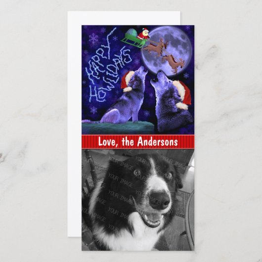 Cartes Pour Fêtes Annuelles Noël drôle Joyeux Howlidays Wolf Pun chien animal (Devant / Derrière)