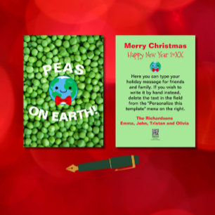 Cartes Pour Fêtes Annuelles Noël drôle "Pois sur Terre" Punny mignonne Moderne