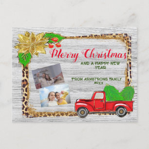 Cartes Pour Fêtes Annuelles Noël du camion rouge Photo de famille personnali