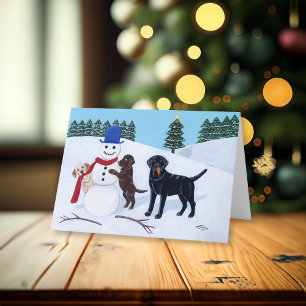 Cartes Pour Fêtes Annuelles Noël du Labrador avec Snowman