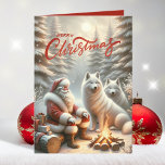 Cartes Pour Fêtes Annuelles Noël du Père Noël aux loups<br><div class="desc">Style vintage Joyeux Noël Père Noël avec ses magnifiques chiens loups blancs,  carte de vacances art imaginaire. Personnalisez ceci avec votre propre message à l'intérieur et nom de famille à envoyer à vos amis et famille pour les vacances.</div>
