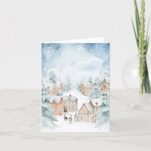 Cartes Pour Fêtes Annuelles Noël du village enneigé d'hiver
