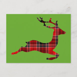 Cartes Pour Fêtes Annuelles Noël écossais aux rennes de Tartan rouge