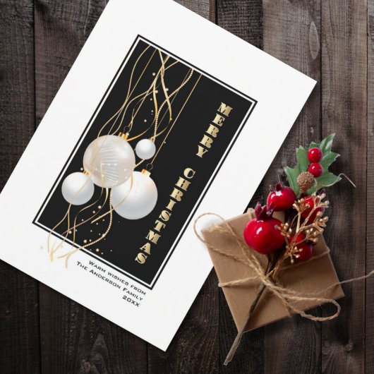 Cartes Pour Fêtes Annuelles Noël élégant Black Gold Baubles