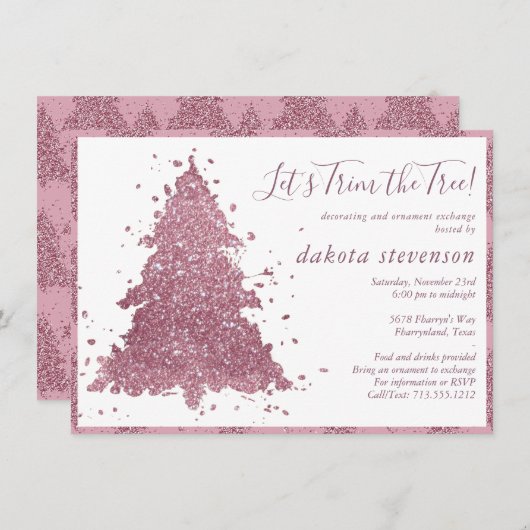 Cartes Pour Fêtes Annuelles Noël élégant | Dusty Mauve Pink Tree Trimming (Devant / Derrière)
