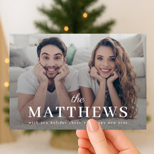 Cartes Pour Fêtes Annuelles Noël élégant Photo de couple amusante et minimal