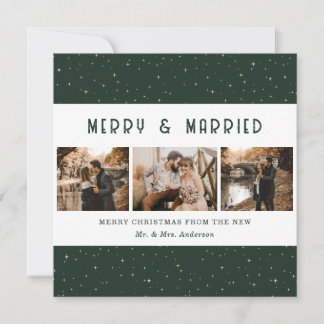 Cartes Pour Fêtes Annuelles Noël Élégant Vert Or Mariés et Heureux