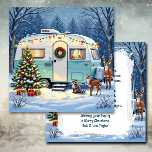 Cartes Pour Fêtes Annuelles Noël en camping-car vintage et créatures de la for