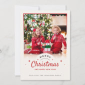 Cartes Pour Fêtes Annuelles Noël en famille beige et rouge (Devant)