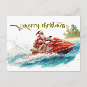 Cartes Pour Fêtes Annuelles Noël en Jet Ski avec le Père Noël