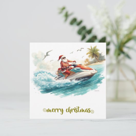 Cartes Pour Fêtes Annuelles Noël en Jet Ski avec le Père Noël (Debout devant)
