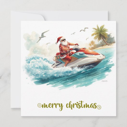 Cartes Pour Fêtes Annuelles Noël en Jet Ski avec le Père Noël (Devant)
