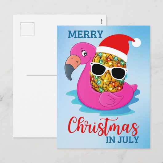 Cartes Pour Fêtes Annuelles Noël en juillet Ananas Santas Casquette Flamant ro (Devant / Derrière)