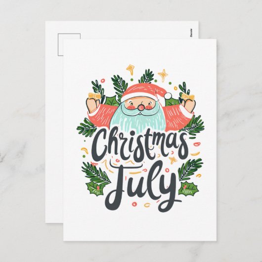 Cartes Pour Fêtes Annuelles Noël en juillet Fun & Festive Père Noël Design (Devant / Derrière)