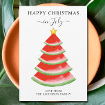 Cartes Pour Fêtes Annuelles Noël en juillet Watermelon<br><div class="desc">Prévoyez-vous un Noël en juillet de cette année ? Ces cartes de Noël amusantes en juillet sont décorées avec une pastèque rouge. Parce que nous créons notre oeuvre,  vous ne trouverez pas cette image exacte d'autres designers. Aquarelle originale © Michele Davies.</div>