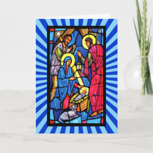 Cartes Pour Fêtes Annuelles Noël en verre souillé de bourdonnement de nativité