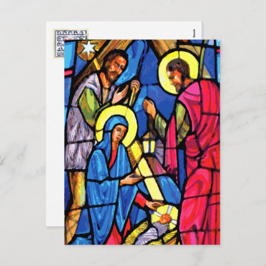 Cartes Pour Fêtes Annuelles Noël en verre souillé de nativité (Devant / Derrière)