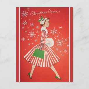 Cartes Pour Fêtes Annuelles Noël encore une fois Dame de mode vintage des anné