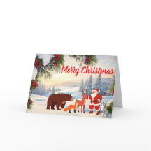 Noël enneigé vintage avec le Père Noël et les anim