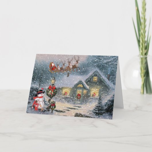 Cartes Pour Fêtes Annuelles Noël Enneiger Père Noël Sleigh Reindeer (Devant)