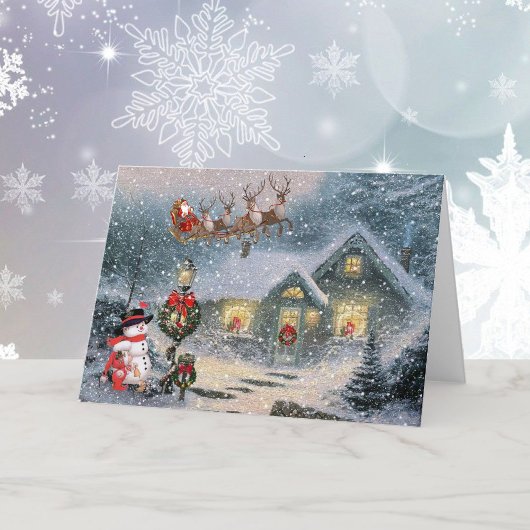 Cartes Pour Fêtes Annuelles Noël Enneiger Père Noël Sleigh Reindeer
