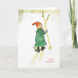 Cartes Pour Fêtes Annuelles Noël Esbjorn de Carl Larsson sur des skis