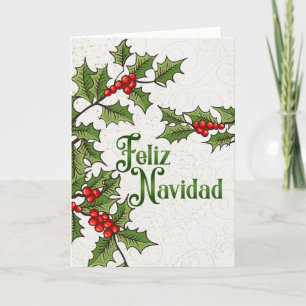 Cartes Pour Fêtes Annuelles Noël espagnol Feliz Navidad Holly Berries