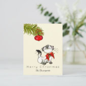 Cartes Pour Fêtes Annuelles Noël espiègle Kitty avec un arc rouge (Debout devant)