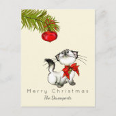 Cartes Pour Fêtes Annuelles Noël espiègle Kitty avec un arc rouge (Devant)