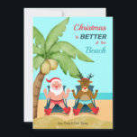 Cartes Pour Fêtes Annuelles Noël est mieux à la Beach Holiday Card<br><div class="desc">Carte de Noël côtière avec Père Noël et Rudolph assis dans le sable sous un palmier. (vecteur Arrière - plan créé par freepik - www.freepik.com). (vecteur de Noël créé par freepik - www.freepik.com). La carte est facile à customiser avec vos options de libellé, de police, de couleur de police et...</div>
