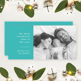 Cartes Pour Fêtes Annuelles Noël familial Photo Turquoise Turquoise moderne