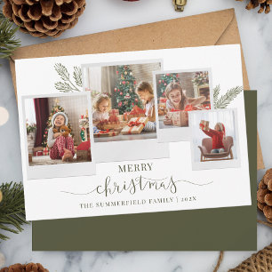 Cartes Pour Fêtes Annuelles Noël Famille Photo Collage Script Moderne