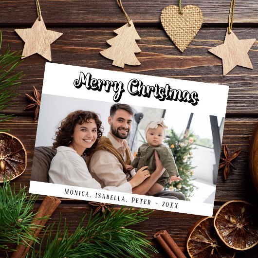 Cartes Pour Fêtes Annuelles Noël famille photo script vert moderne