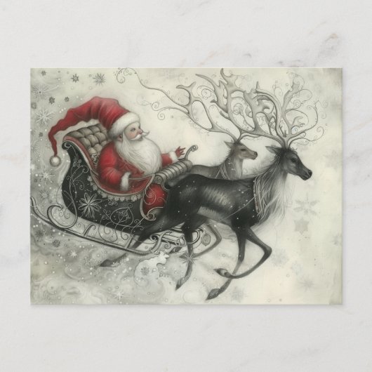 Cartes Pour Fêtes Annuelles Noël fantastique Père Noël et son renne (Devant)