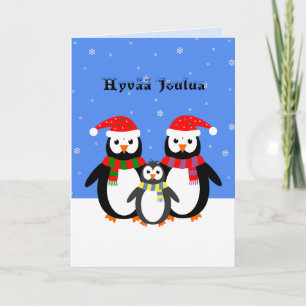 Cartes Pour Fêtes Annuelles Noël finlandais des pingouins de Hyvää joulua