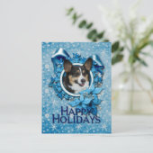 Cartes Pour Fêtes Annuelles Noël - flocon de neige bleu - corgi (Debout devant)